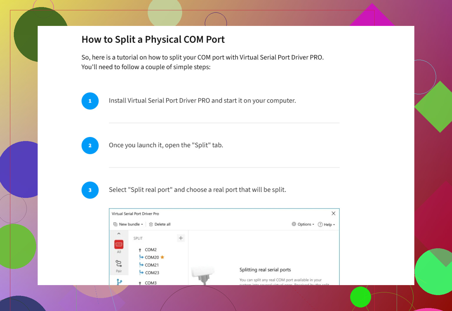 Can someone explain how to use a serial port splitter?